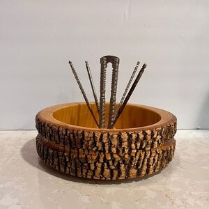 HANDMADE Vintage Rustic Hand Crafted Wooden Nut Bowl